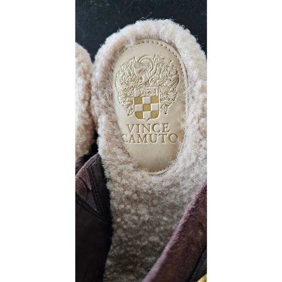 Vince Camuto Faux Fur Fleece‎ Mules Canzenee Clog Women Size 6.5 Brown Leather - Picture 4 of 8